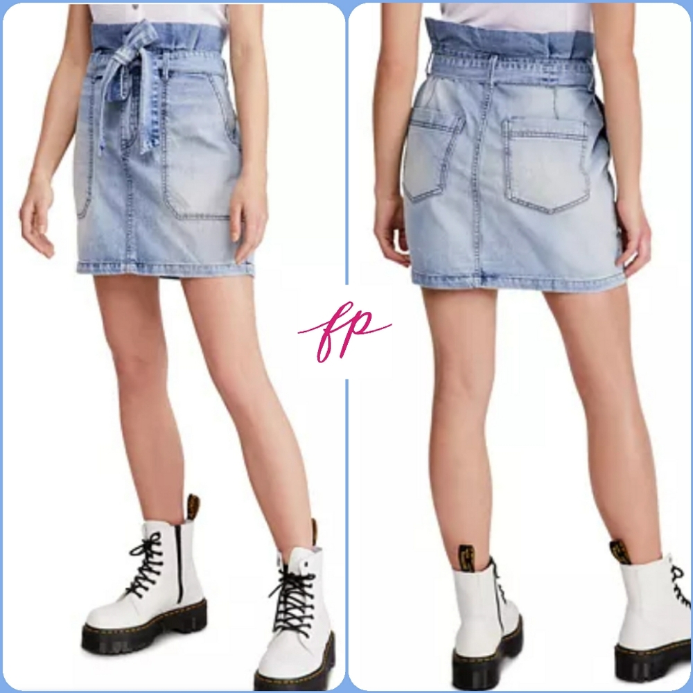 Free People Tie Waist Denim Skirt Size 8